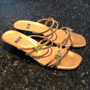 Golden Quasar patent leather kitten heel sandals